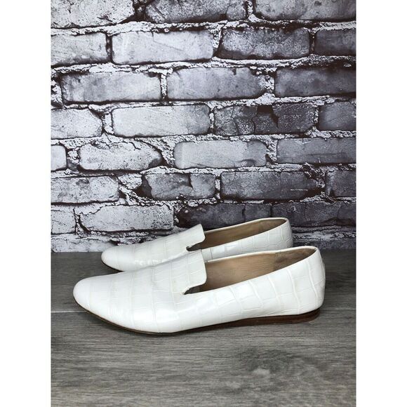 Veronica Beard Griffin White Leather Croc Embossed Loafer Flats Women Sz 9.5M US - Picture 1 of 16